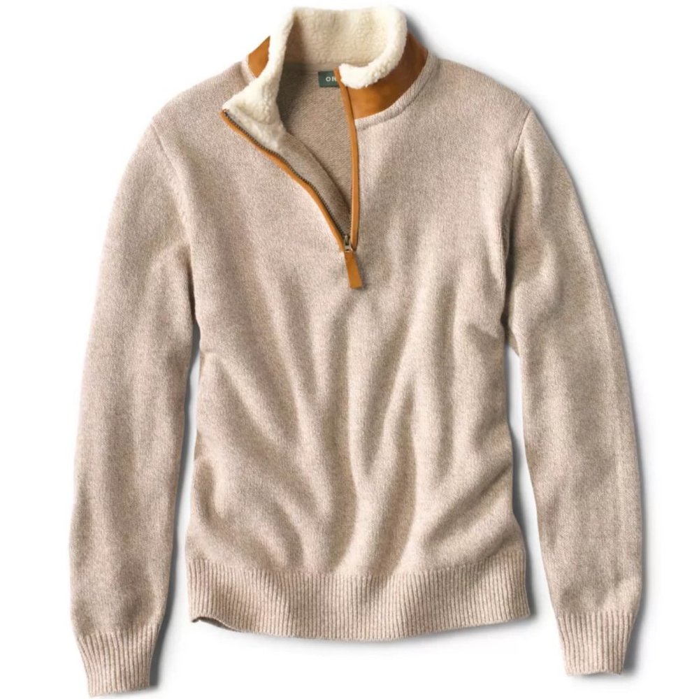 Orvis Stowe Quarter Zip - Shearling Tan Mens Sweater Size Large Shearling